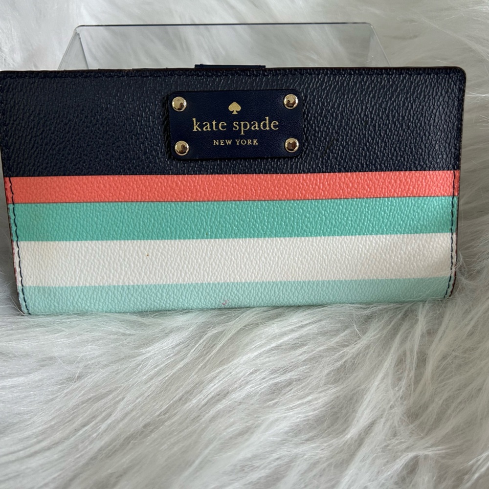 Kate Spade Navy and Pastel Striped Bi-fold Wallet